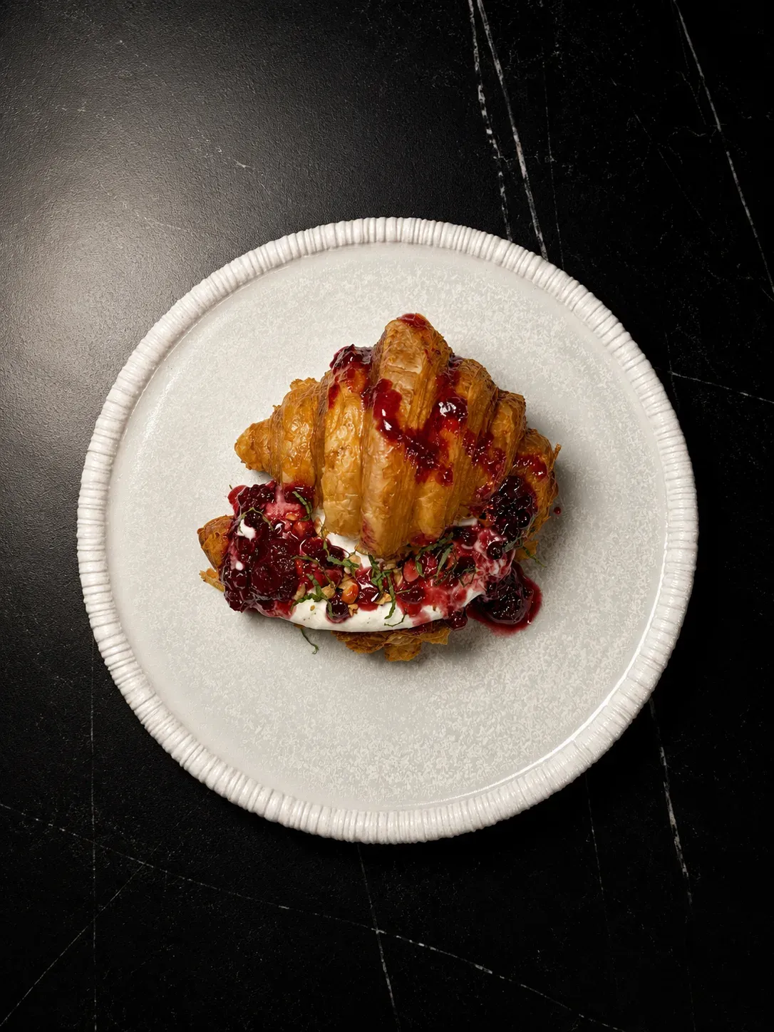 Croissant with Cheese Cream and Caramel-Lingonberry Sauce
