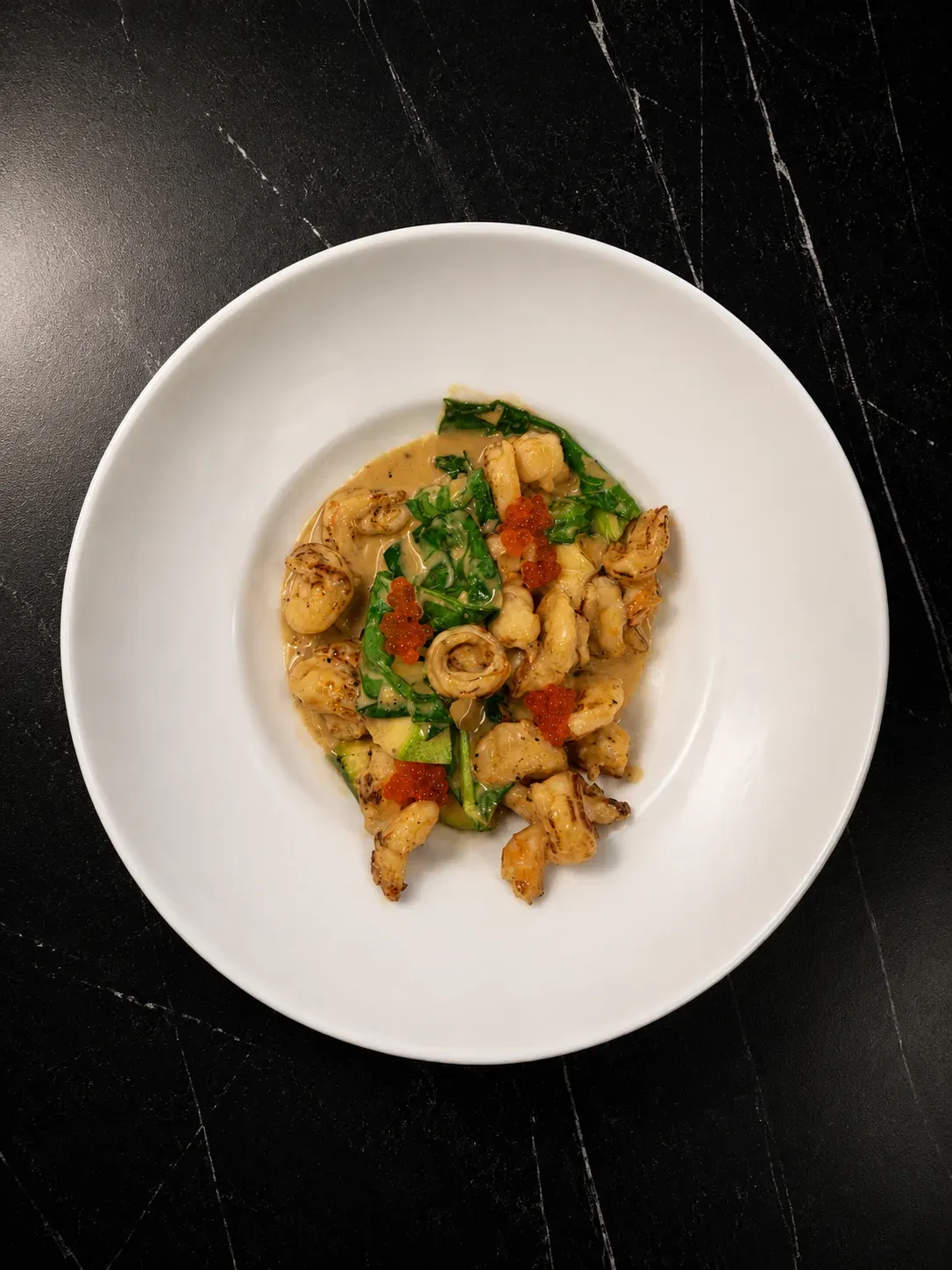 Shrimp with Zucchini in a Signature Red Caviar Sauce