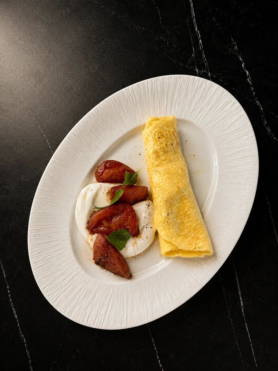 Omelet with Fried Tomato and Feta Mousse