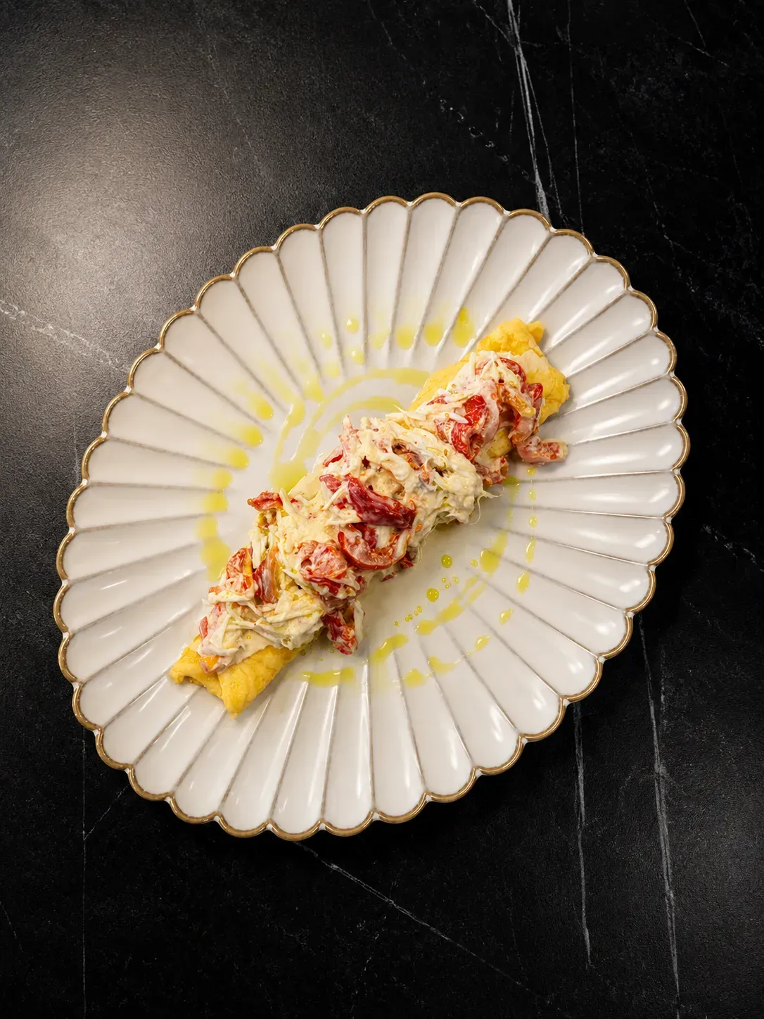 Omelet with Kamchatka Crab and Baked Paprika